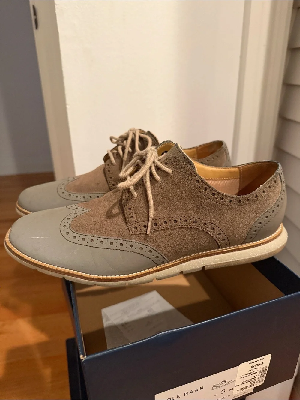 Cole Haan Two-Tone Wingtip Oxfords in Taupe and Light Gray
